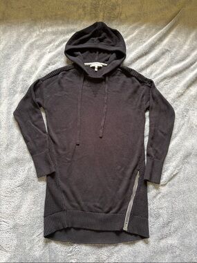 Victoria’s Secret Black Knit Moto Hooded Sweater Tunic Length with Exposed Zip